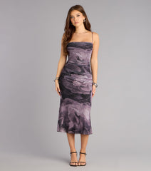 Soft Spoken Drama Floral Mesh Midi Dress