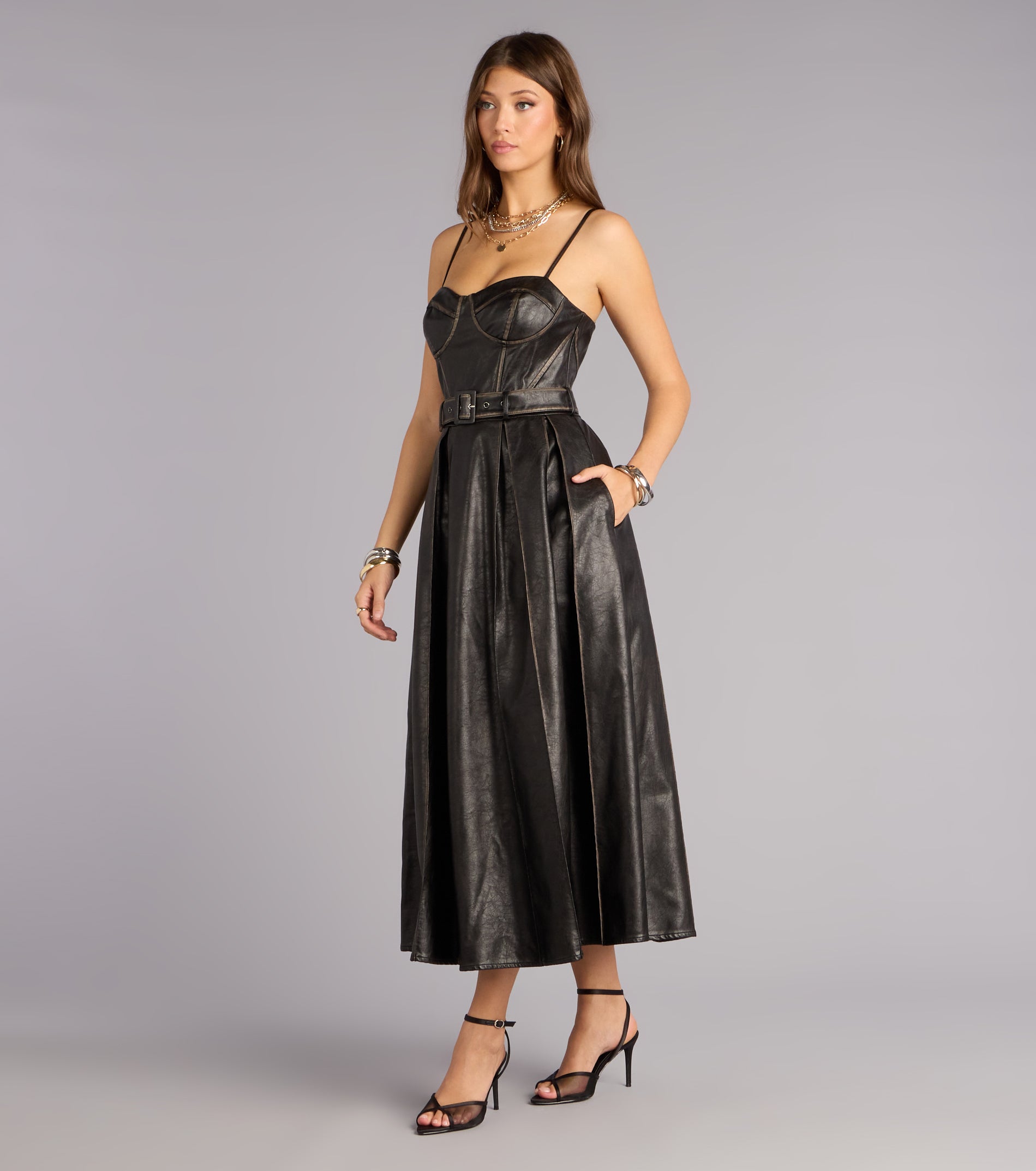 Meghan Faux Leather Corset A-Line Formal Dress