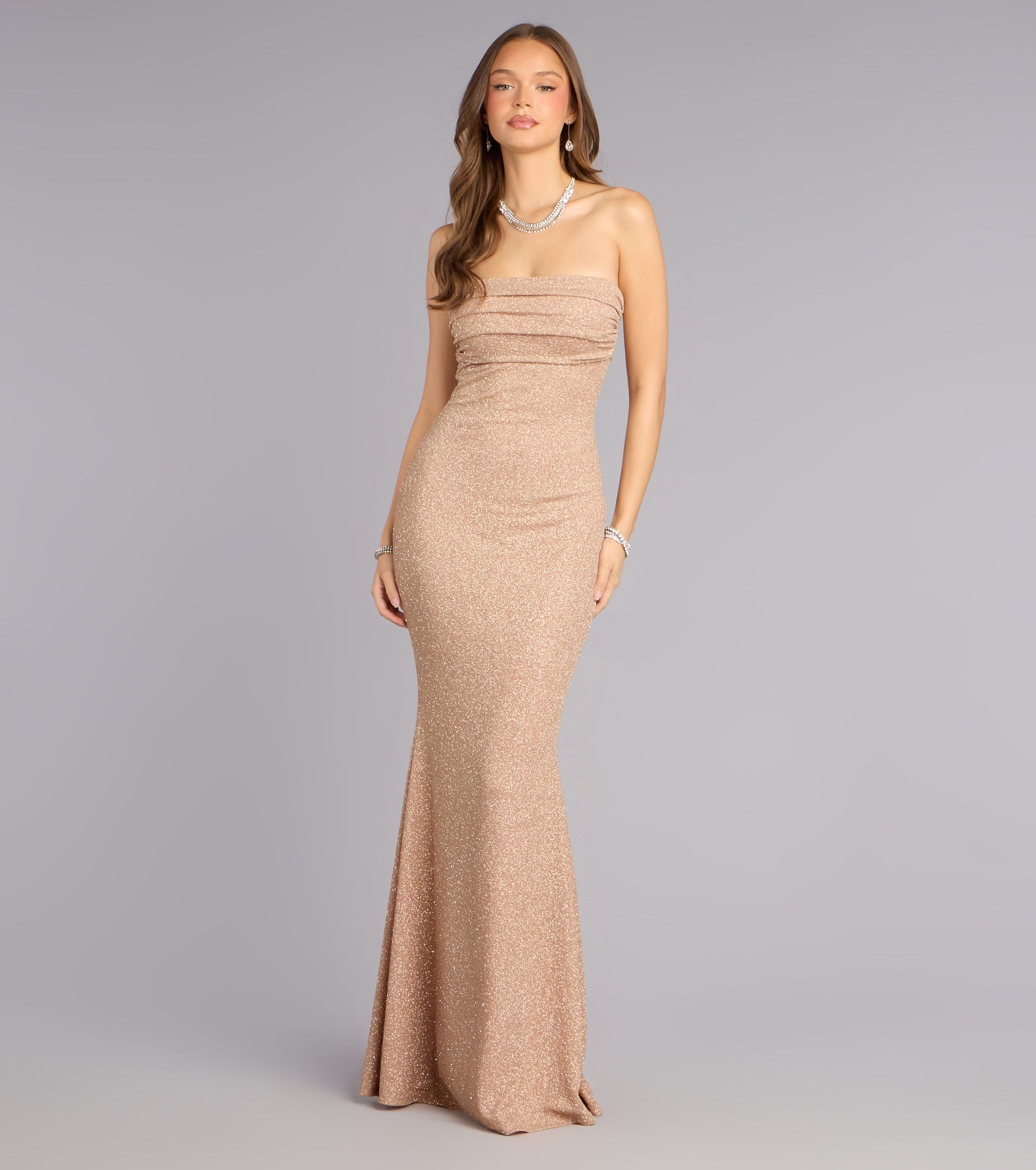 Audrina Glitter Strapless Mermaid Formal Dress