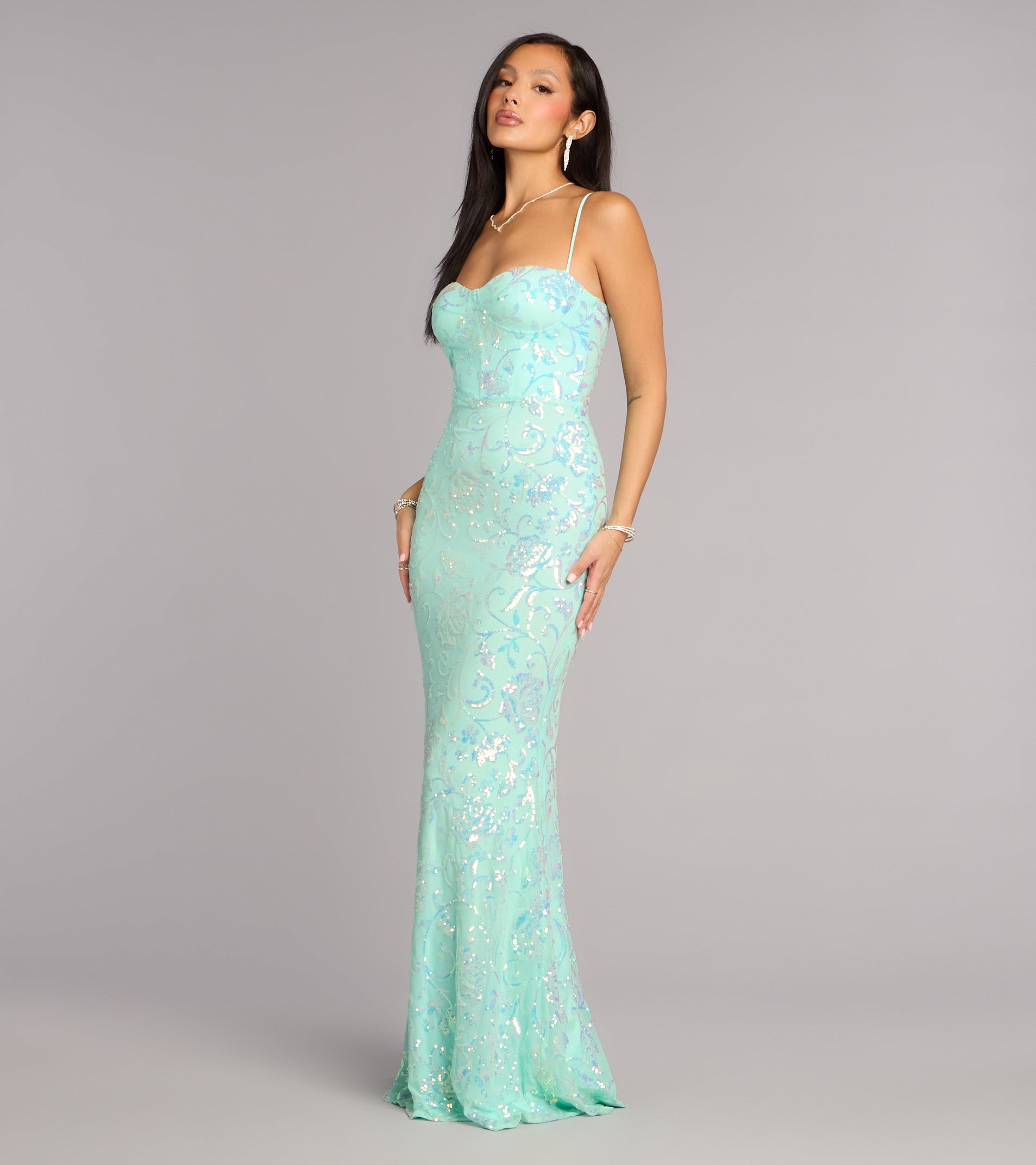 Savanna Floral Sequin Lace-Up Formal Dress
