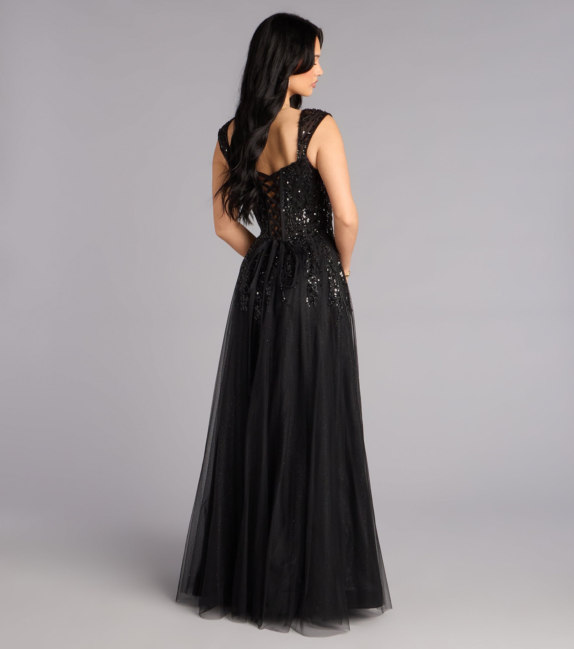 Ashley Applique Lace-Up Tulle Ball Gown