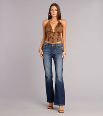 Soft And Sultry Flocked Floral Mesh Corset Top