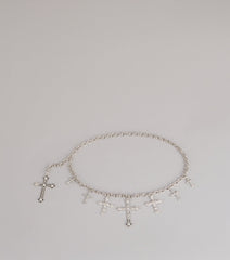 Sleek Edge Cross Charm Chain Belt